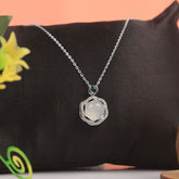 Silver Rotating Flower Stud Transparent Design Pendant With Chain